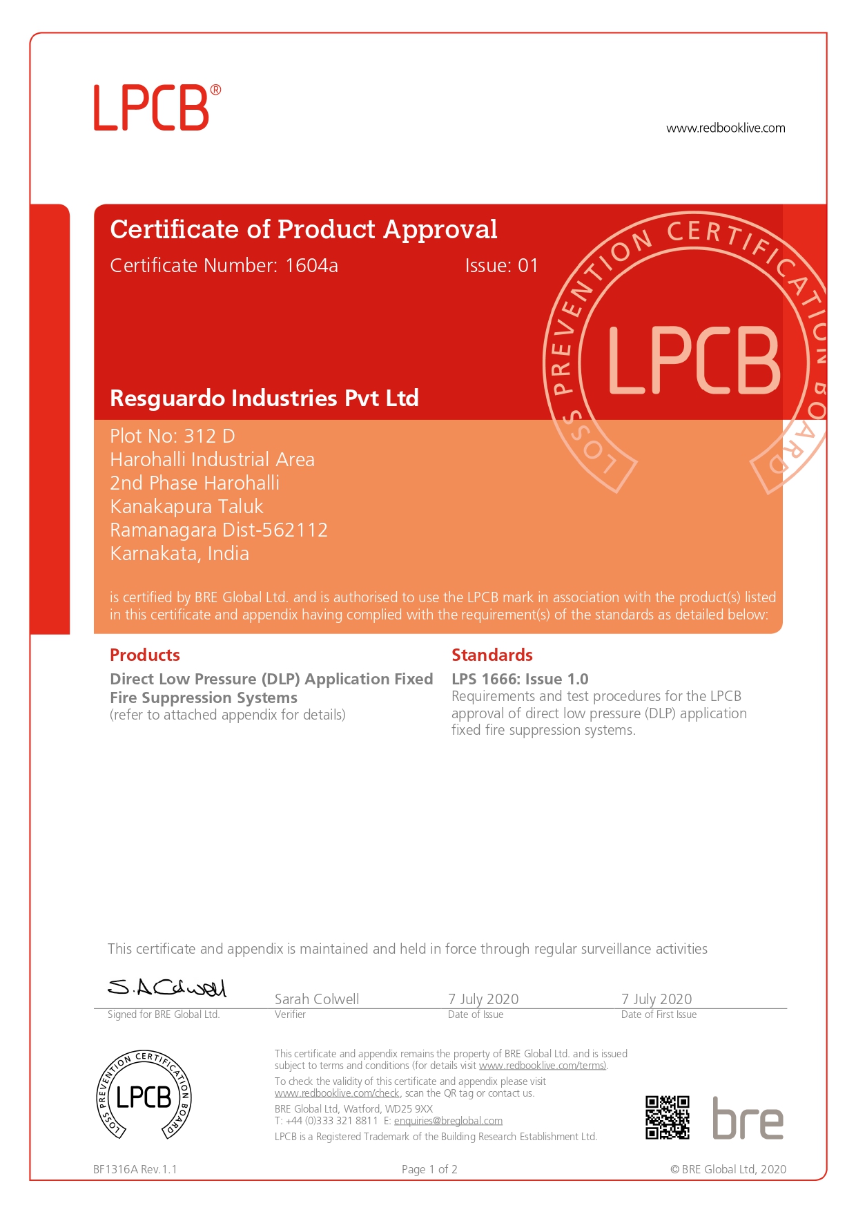 LPCB Certificate Resguardo