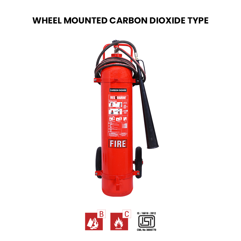 wheel mounted co2 type fire extinguisher